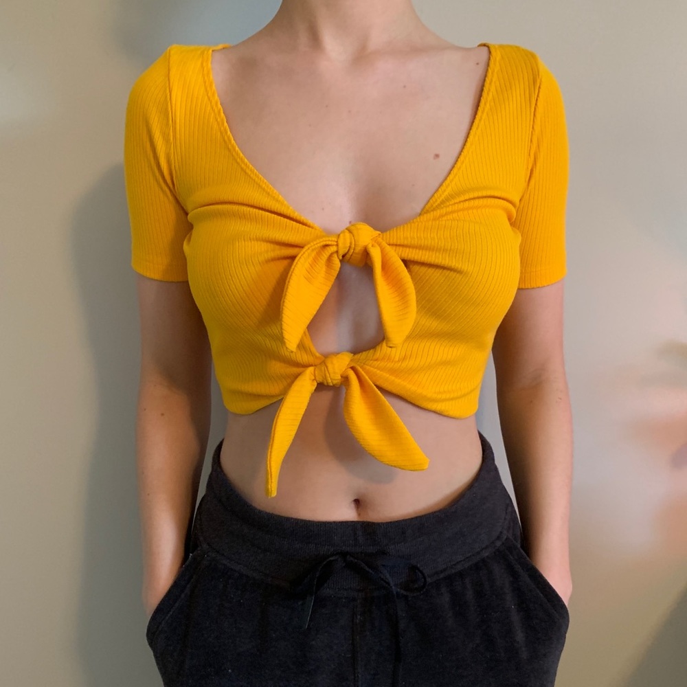 Yellow bow crop top